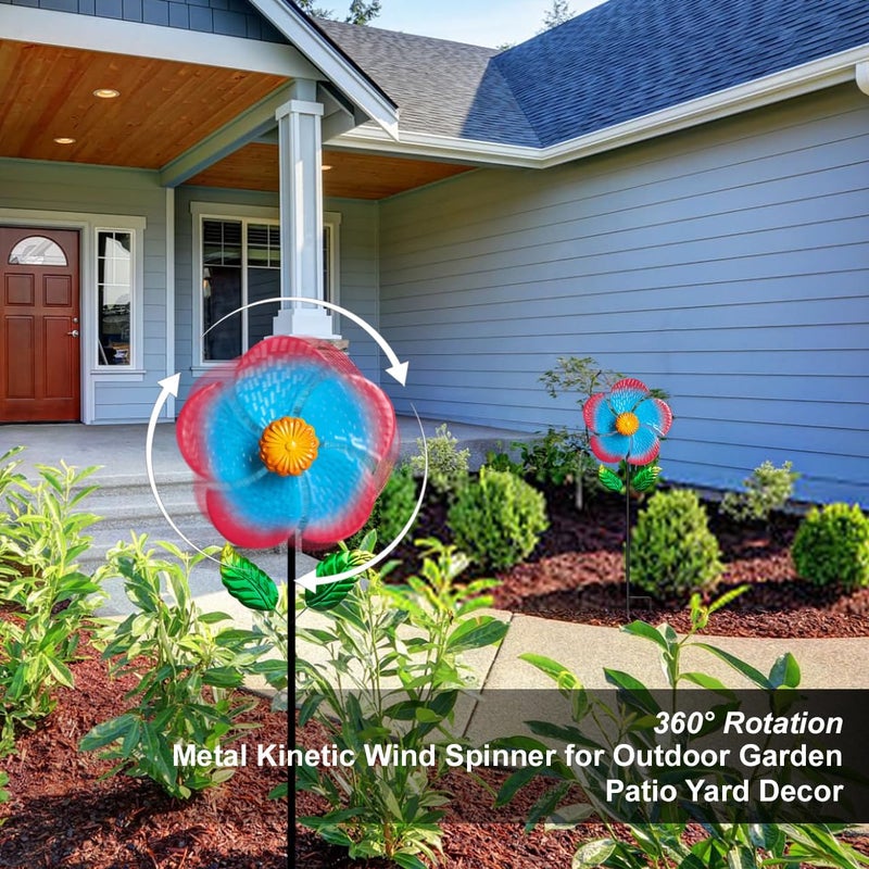 Senflame ​Garden Wind Spinners & ​Metal Wind Sculptures - ​Outdoor Windmill Decor with Vibrant Red & Blue, ​Yard Art for Patio Lawn Garden Ornament, Dynamic ​Wind Spinner Sculpture for Landscape Decor - Image 4